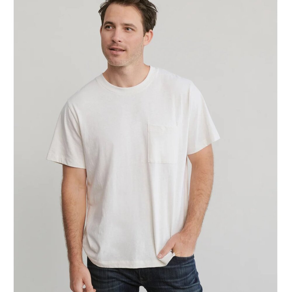 Jenni Kayne Men's Vintage Pocket Tee 100% Cotton, Ivory, Size XL, EUC